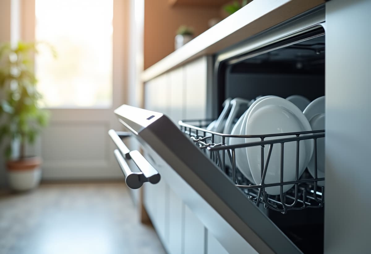 appliance repair technician fixing a dishwasher in a modern kitchen in Citrus Heights
