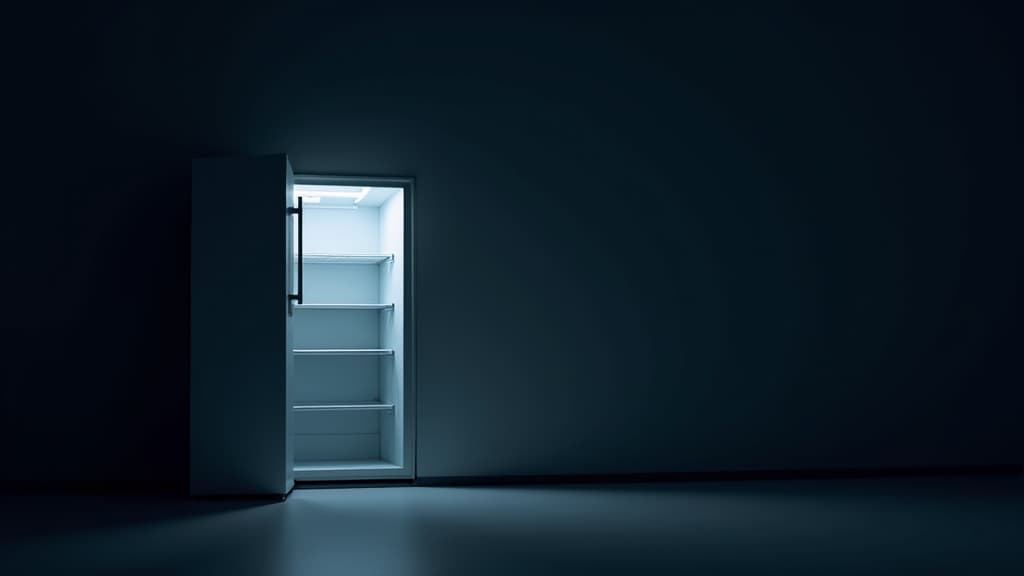 Emergency refrigerator repair technician near a broken fridge, providing urgent service in Citrus Heights at night.