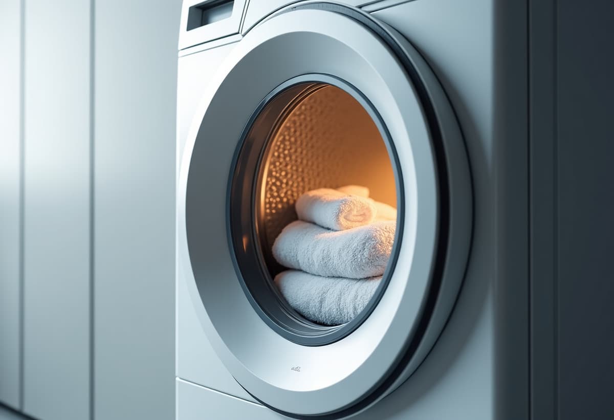 Electric dryer with tumbled clothes and heating element showing lint buildup