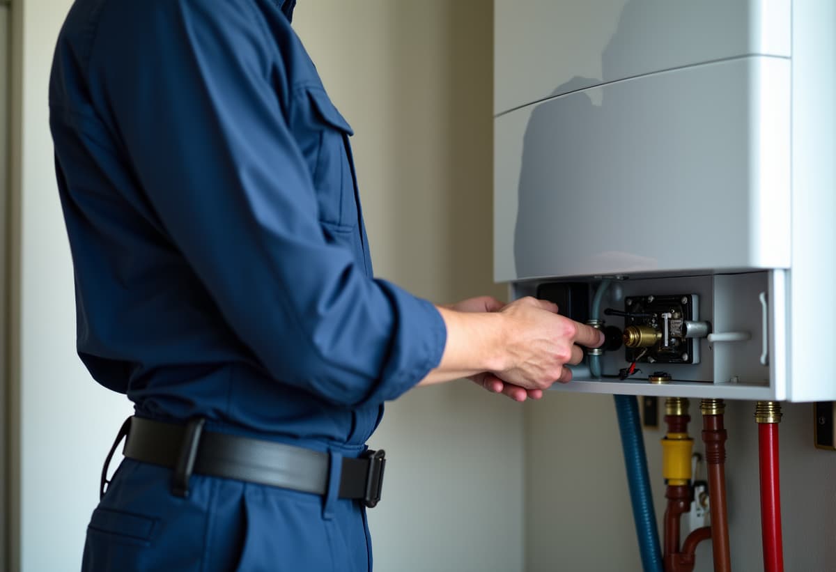 Experienced water heater technician repairs a traditional unit in Natomas