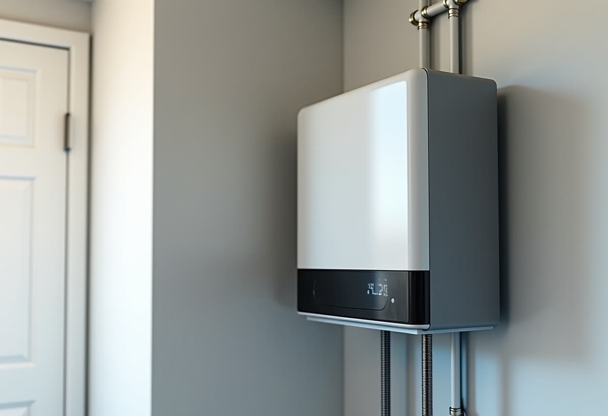 Expert technician performing tankless water heater maintenance in Carmichael, California. A professional technician is shown meticulously servicing a tankless water heater inside a Carmichael home, emphasizing precision and expertise in water heating systems.