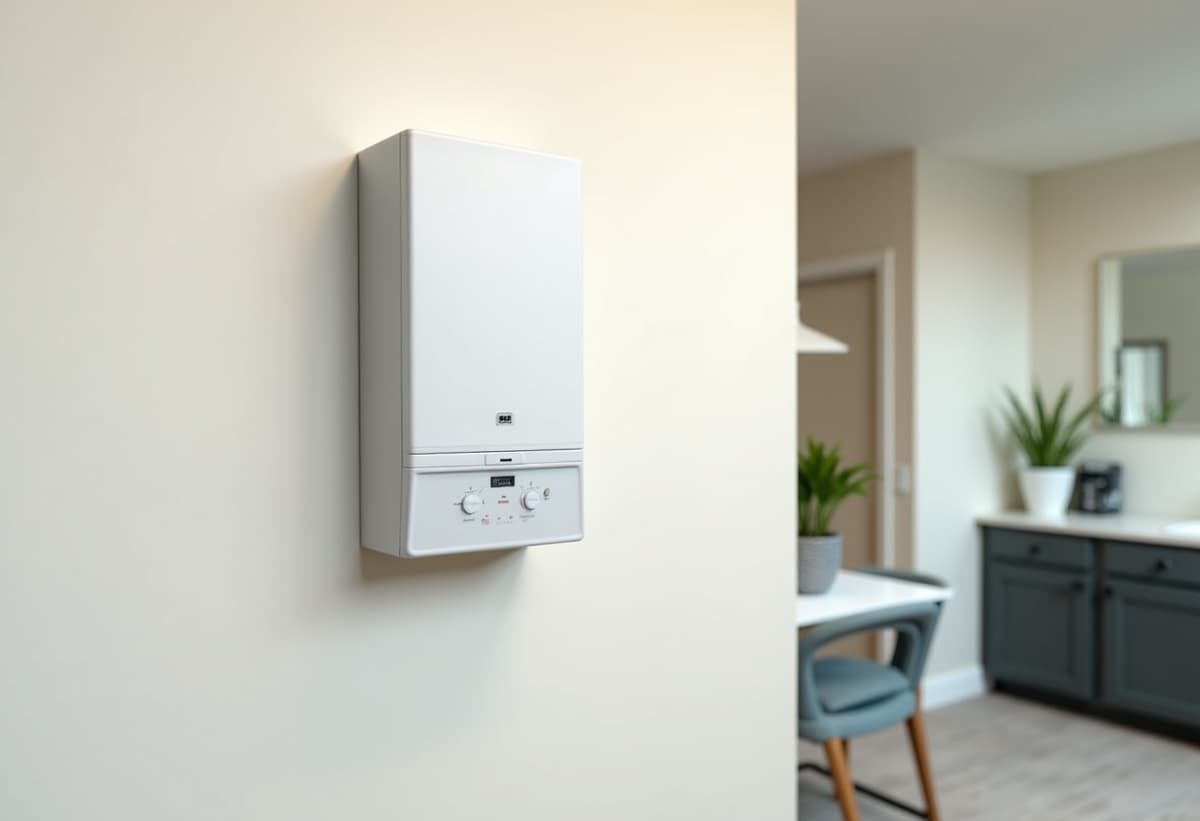 home interior with water heater in background