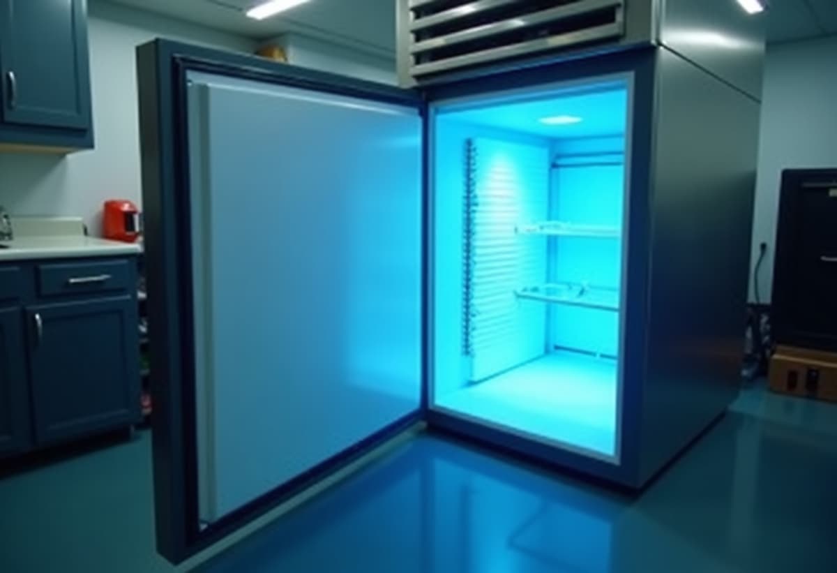 Freezer repair technician working on an appliance