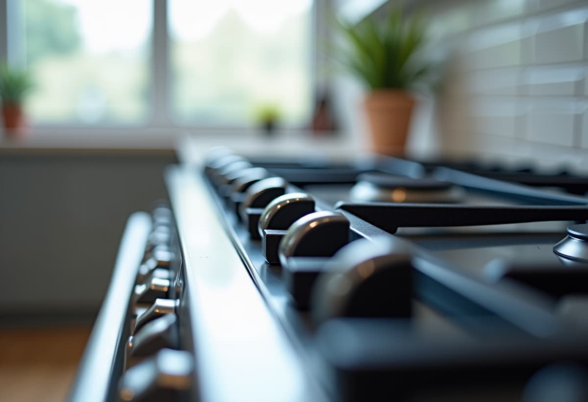 Oven repair technician standing near residential kitchen