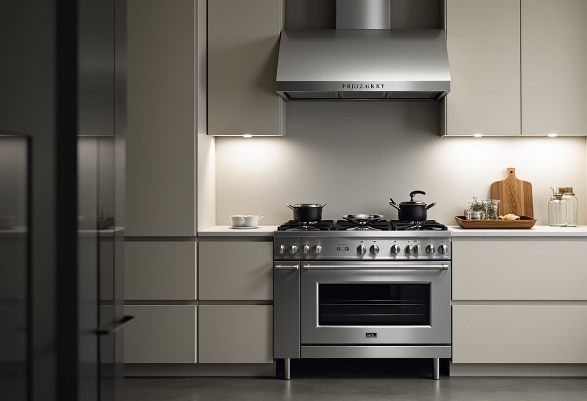 residential kitchen with stainless steel oven range
