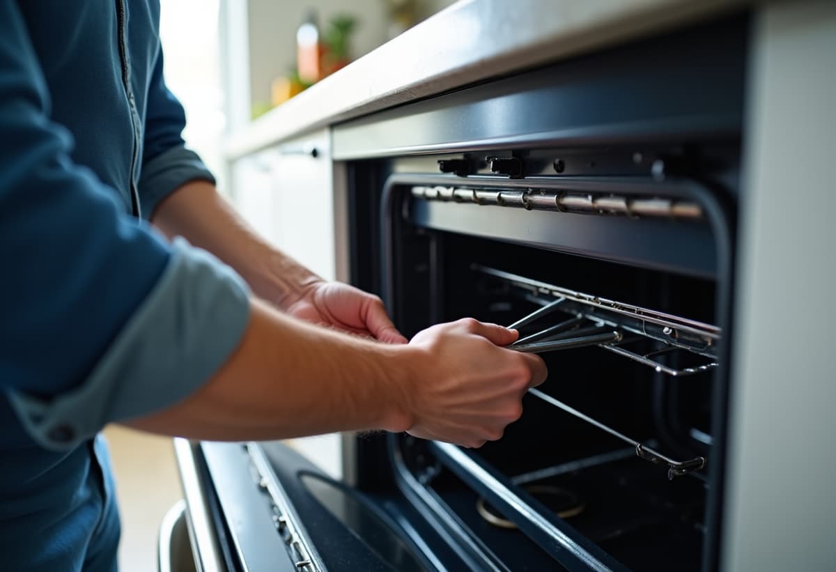 Appliance repair technician working on a luxury range