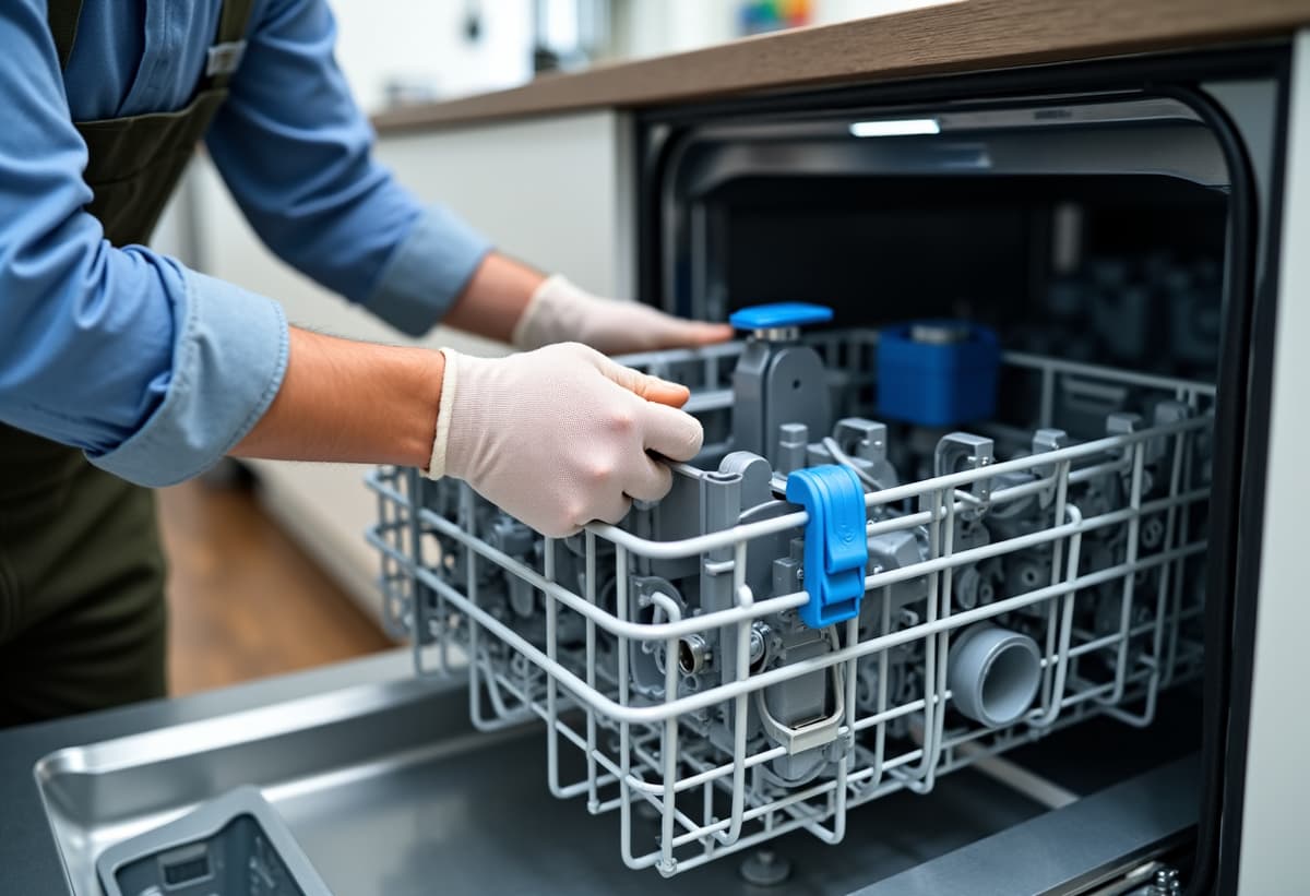 Sacramento dishwasher repair technician fixing a broken dishwasher latch at a home in Folsom
