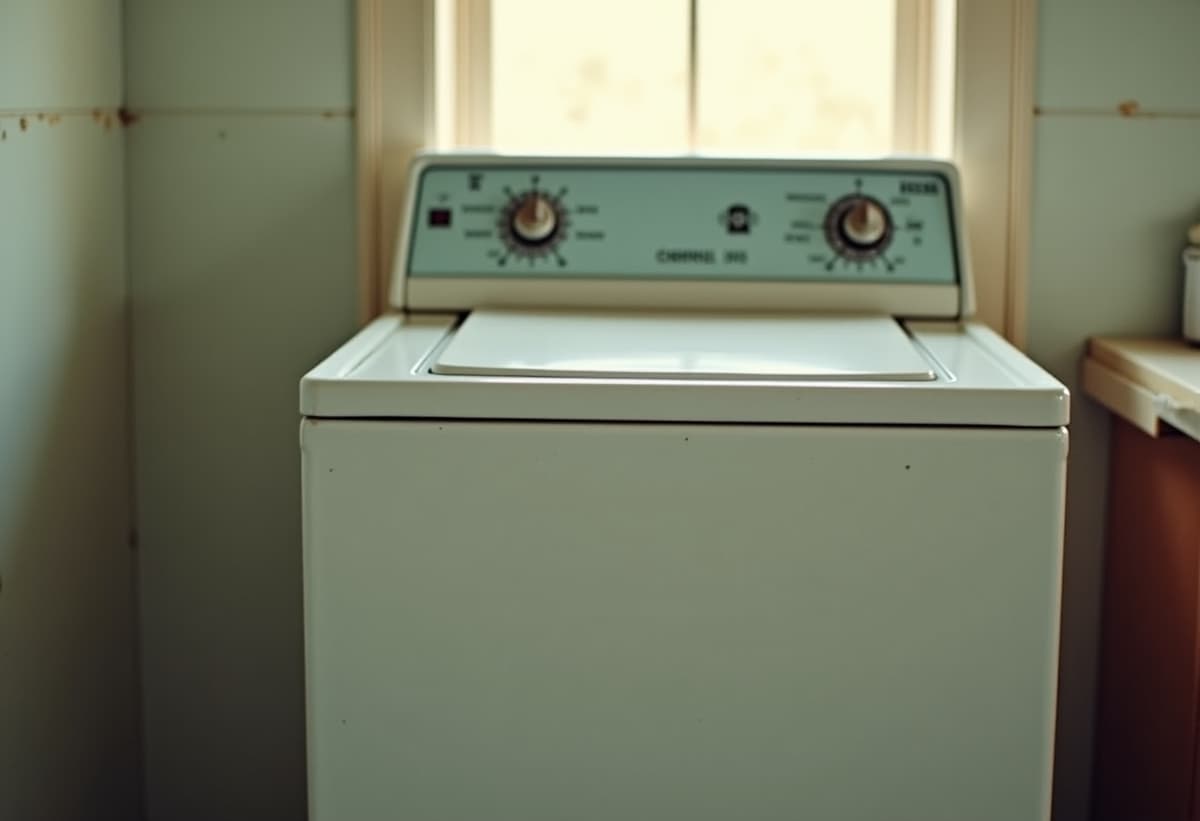 Broken washer in a residential laundry room in Orangevale