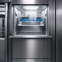 Interior of a large commercial walk-in cooler with shelves