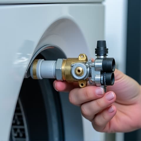 Amana washer pump repair in Empire Ranch, Folsom. A technician replacing the water pump in an Amana washing machine, highlighting essential component repairs