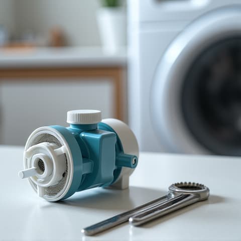 Bosch Washer Drain Pump Repair in Natomas. Expert addressing a drain pump issue on a Bosch washing machine, with tools laid out ready for the repair in a Natomas client