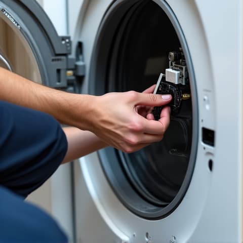 Citrus Heights appliance repair expert inspecting a dryer at a local home. Skilled technician examining the internal components of a dryer, showcasing diagnostic expertise.