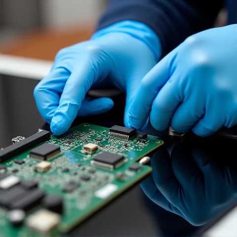 Close-up of a technician replacing an induction cooktop board in Natomas, showcasing precision repair work