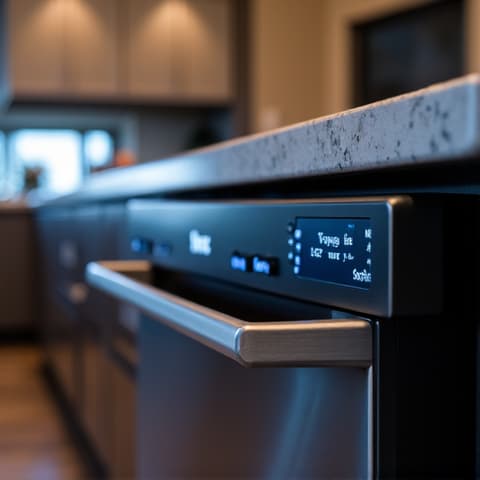 Dishwasher Panel Repair Sacramento. A newly repaired and cleaned dishwasher panel showcasing our precision and attention to detail in a Sacramento kitchen.