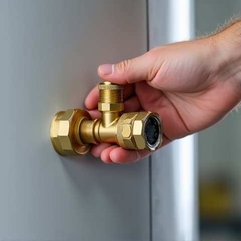 Drain valve replacement on a water heater in Laguna West, Elk Grove. Technician replacing a faulty drain valve to prevent leaks