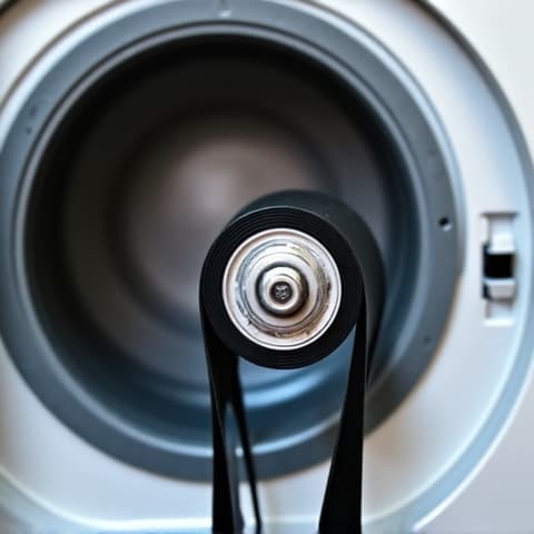 Appliance technician repairing a dryer belt in a West Sacramento laundry room