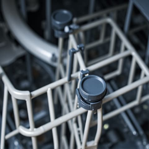 Fair Oaks technician performing dishwasher filter cleaning and maintenance. A professional technician in Fair Oaks is shown meticulously cleaning and performing routine maintenance on a dishwasher filter to prevent clogs and ensure efficient operation.
