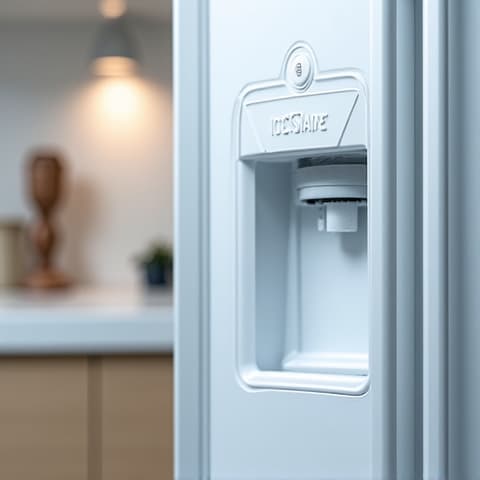 Technician repairing an ice maker in a Sub-Zero refrigerator at a Citrus Heights residence, highlighting attention to detail, located near Sunrise Mall