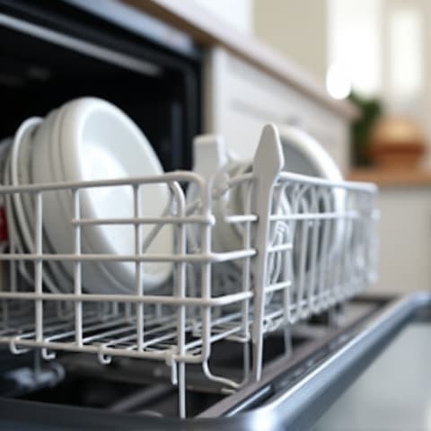 Close-up of a damaged KitchenAid dishwasher rack being repaired by a technician in Sacramento. Quality KitchenAid dishwasher rack repair in Sacramento, fixing common issues like rust and broken tines to extend appliance utility.