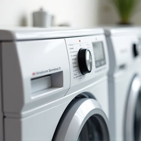 Close-up of a Maytag front-load washer undergoing diagnostic testing by a professional, highlighting expertise in high-efficiency models in Carmichael. Appliance inspection.