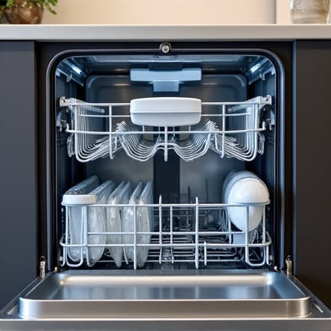 Miele Dishwasher Maintenance in Rancho Cordova, near Folsom Blvd. Technician expertly performing maintenance on a Miele dishwasher with attention to detail.