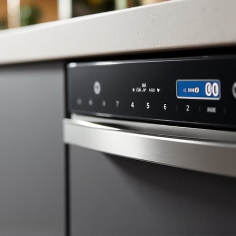 Close-up of a technician repairing a Miele dishwasher in a Sacramento kitchen. Expert Miele dishwasher repair service in Sacramento, focusing on intricate components to restore performance for luxury appliance owners.