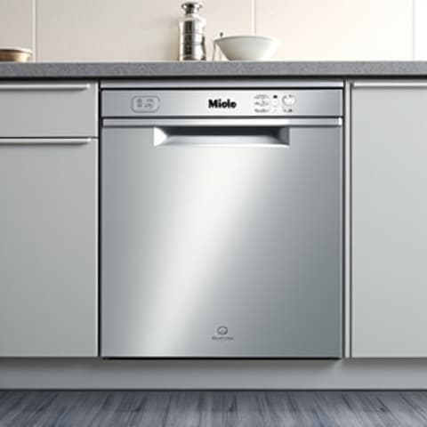 Recently serviced Miele dishwasher integrated seamlessly into a modern Sacramento kitchen, emphasizing cleanliness and high-performance.