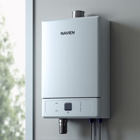Navien tankless water heater installation along Hwy 50 corridor. Expert installation of a Navien tankless water heater system, showcasing a clean and professional setup at a customer
