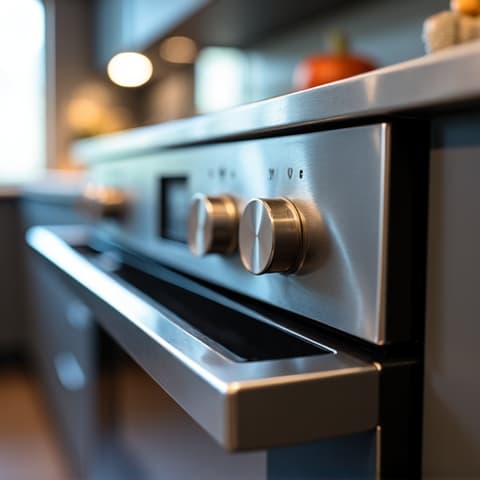 Satisfied Orangevale Homeowner with Repaired Oven. A happy homeowner
pointing at their perfectly repaired oven, showcasing customer satisfaction and the successful restoration of their appliance.