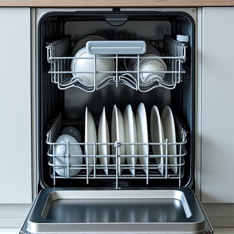 Luxury Appliance Repair in a Folsom Kitchen. A clean, professional repair of a high-end dishwasher in a modern kitchen setting in Folsom, highlighting attention to detail.