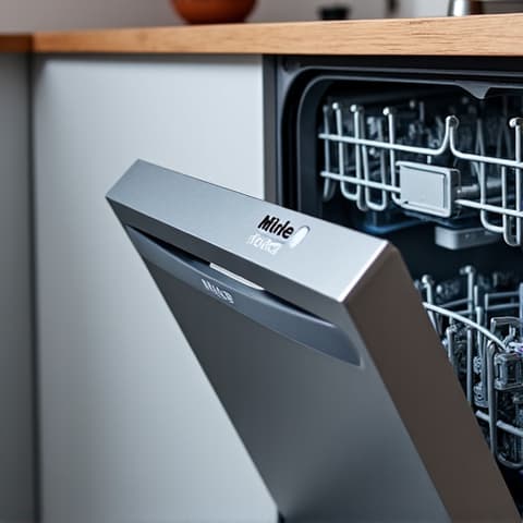 Miele Dishwasher Maintenance in Empire Ranch, Folsom. Expert technician servicing a Miele dishwasher, ensuring optimal performance and backed by our extended warranty.