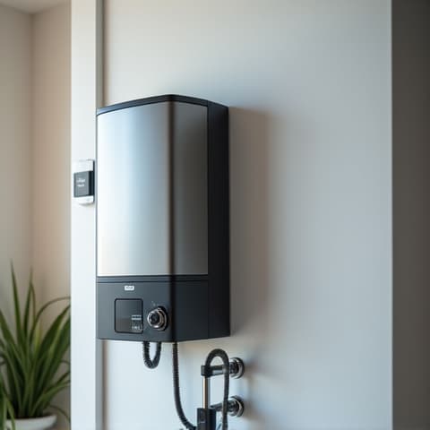 Residential tankless water heater maintenance service in Sacramento. A professional performing routine maintenance on a residential tankless water heater, ensuring peak performance and preventing breakdowns for homeowners in the Sacramento area.