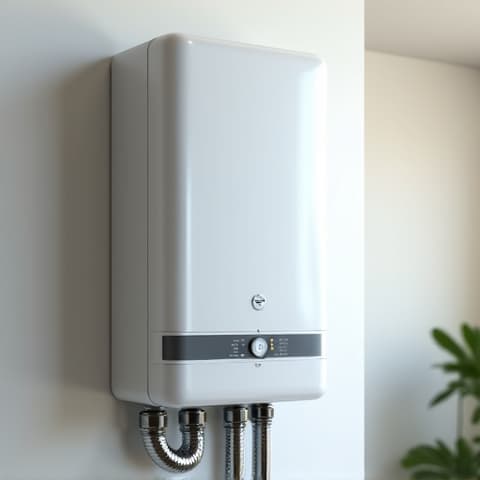 Tankless water heater maintenance and tune-up in Elk Grove. Technician performing routine check on a high-efficiency tankless unit