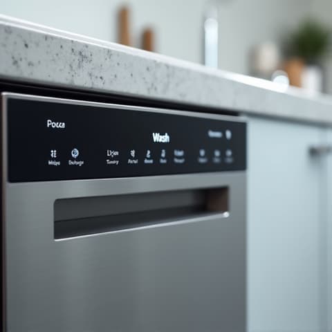 Technician repairing the control panel of a Bosch dishwasher in an Elk Grove kitchen, ensuring precise operation.