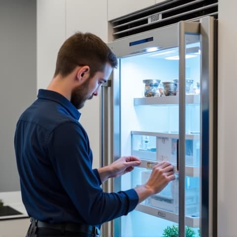 Precise repair work on a Thermador wall oven in a sleek Elk Grove kitchen, showcasing the technician