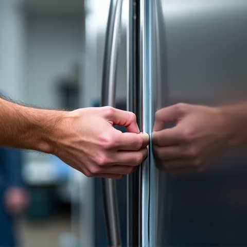 Viking Freezer Repair on Natomas Parkway. An expert technician replacing a gasket on a Viking freezer door, ensuring a tight seal.
