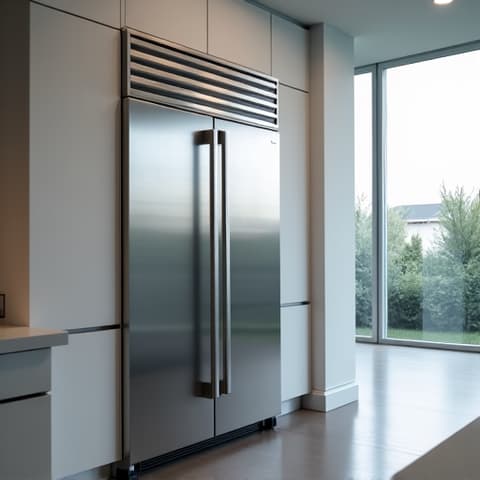 Viking Professional Series Refrigerator Repair Sacramento. A technician expertly diagnosing a Viking Professional Series refrigerator in a modern Sacramento kitchen.