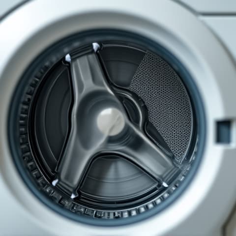 Washer motor repair by a specialist in Elk Grove. A technician is focused on inspecting and repairing the motor components of a washing machine, highlighting the mechanical expertise required for complex appliance issues.