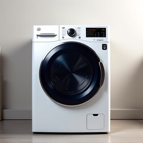 Washer repair technician inspecting an LG front-load washing machine in a Carmichael home, focusing on diagnostics with tools. Washing machine repair in Carmichael.