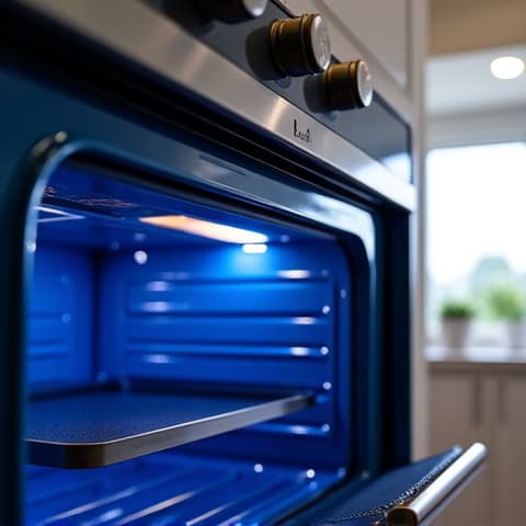 Servicing a Wolf convection oven in a Folsom luxury home. A close-up view of a technician carefully working on the interior components of a Wolf convection oven, ensuring all parts are functioning optimally.