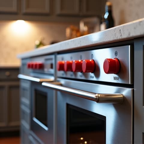 Wolf built-in oven, recently repaired, in a high-end Granite Bay kitchen, illustrating expert restoration of a central culinary appliance.