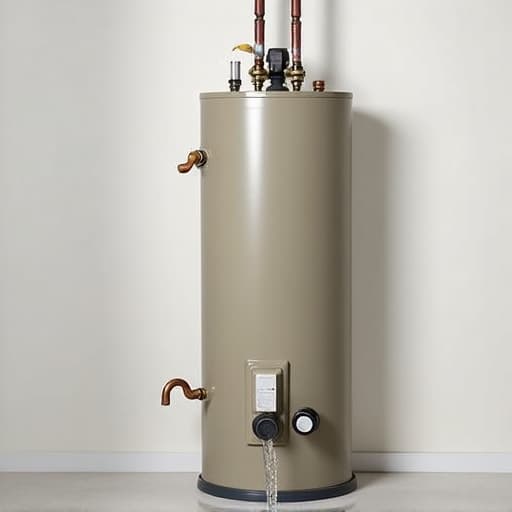 Plumber inspecting a leaking water heater in a residential basement