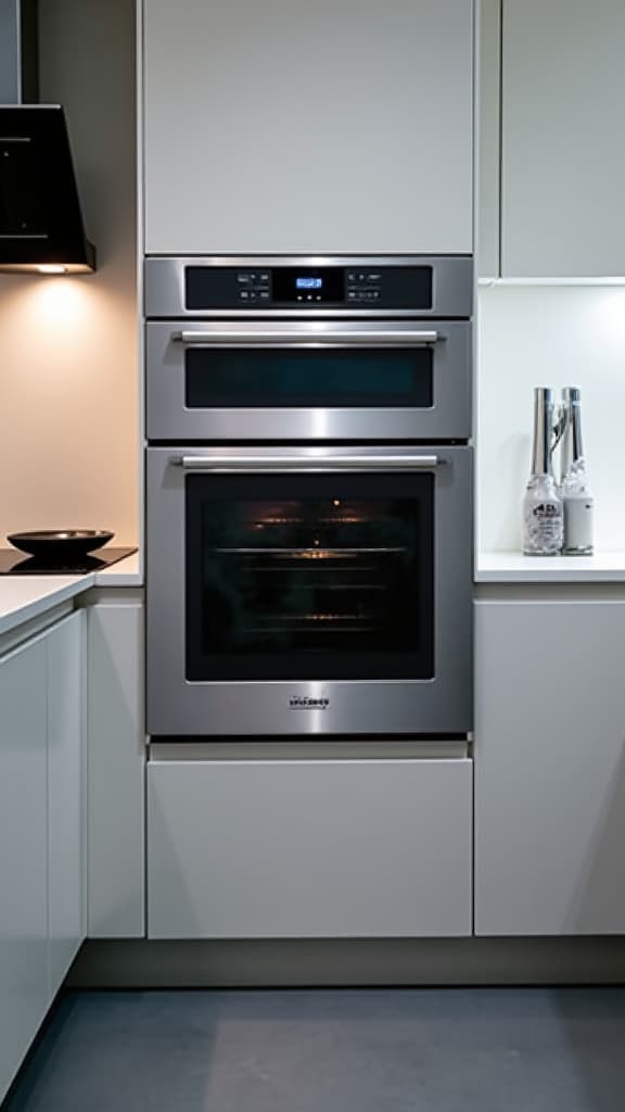technician repairing a high-end oven in a modern kitchen
